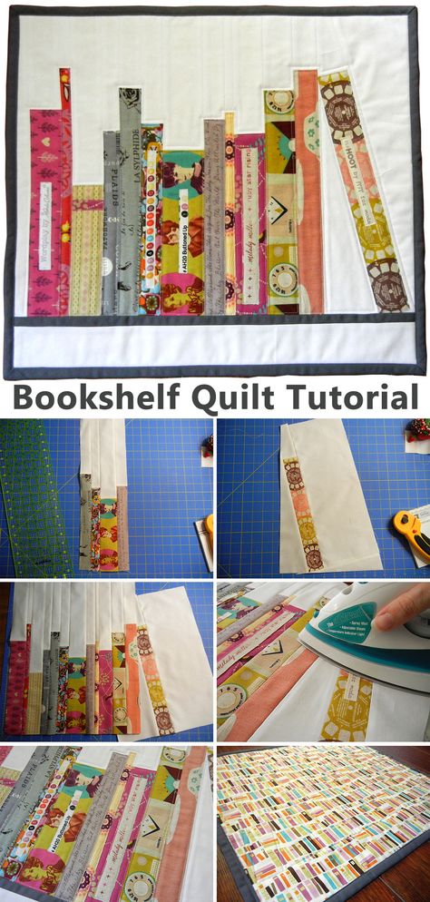 Bookshelf Quilt Block Tutorial Diy Pouches, Bookshelf Quilts, Bookcase Quilts, Book Quilts, Bookshelf Quilt, Bookcase Quilt, Quilted Wall Hangings Patterns, Small Quilt Projects, Quilting Tutorial