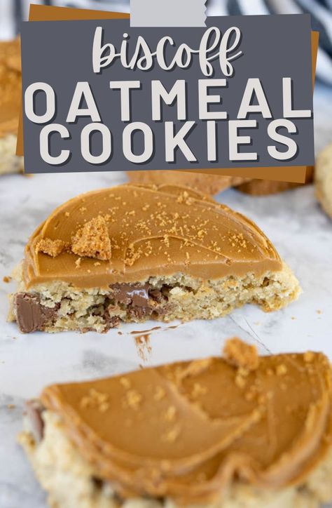 Oatmeal Biscoff Cookies Oatmeal Biscoff Cookies, Biscoff Oatmeal Cookies, Biscoff Cookie Recipe, Crumble Cookie Recipe, Salty Sweet Snacks, Biscoff Recipes, Homemade Oatmeal, Cookie Cake Pie, Biscoff Cookies