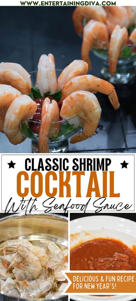 This classic shrimp cocktail recipe with homemade seafood sauce is awesome! It tastes just like the shrimp cocktail you get at high end steak and seafood restaurants. The base of the sauce is made from ketchup and horseradish so you can increase and decrease how spicy you want it. Shrimp Cocktail Appetizers, Shrimp Cocktail Recipe, Homemade Cocktail Sauce, Cocktail Shrimp Recipes, Recipes For A Crowd, Seafood Sauce, Jello Shot, Seafood Restaurants, Appetizer Dishes