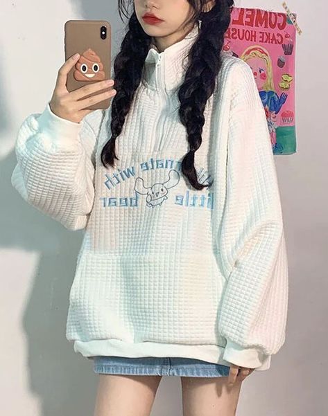 Harajuku Sweatshirt, Egirl Clothes, Sweatshirt Aesthetic, Waffle Sweater, Y2k Long Sleeve, Long Sleeve Sweatshirt, Kawaii Clothes, Zipper Hoodie, Oversize Hoodie