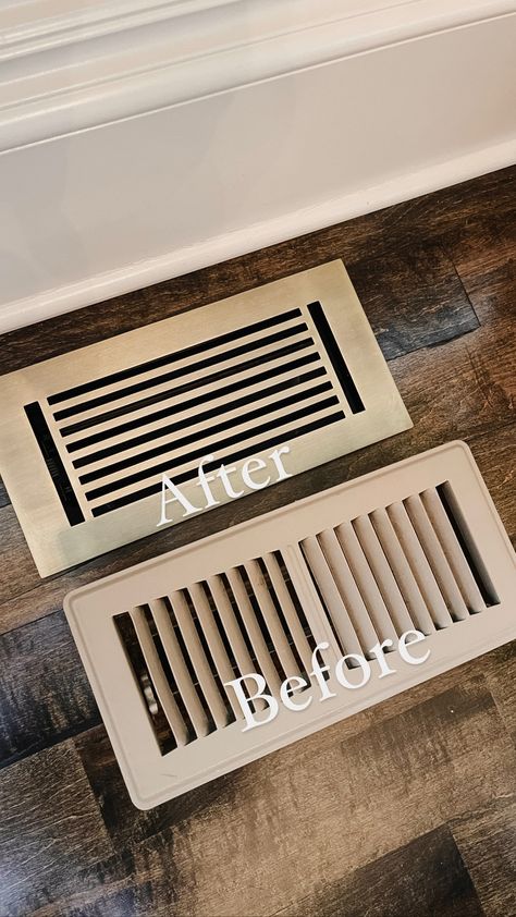 Black Floor Vents, Diy Floor Register, Floor Vents Covers, Floor Air Return Cover Ideas, Floor Vents For Hardwood, Modern Floor Vents, Floor Register Ideas, Air Duct Covering Ideas, Wall Vent Cover Ideas