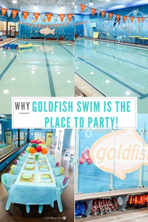 Goldfish Swim School Birthday Party, Goldfish Birthday Party, Swim Birthday Party, Water Park Birthday Party, Plan A Birthday Party, Indoor Birthday Parties, School Birthday Party, Birthday Party At Park, Indoor Birthday