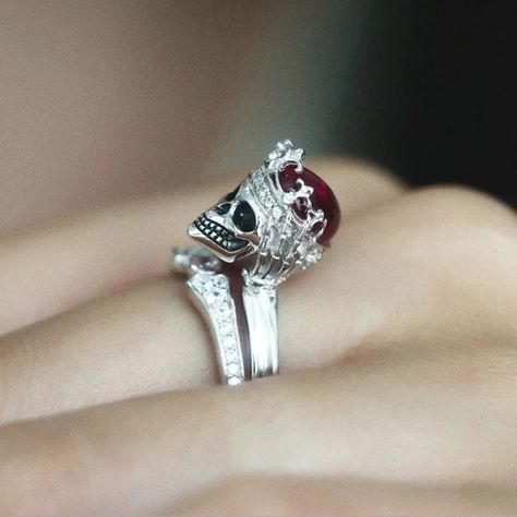 Ruby Band Ring, Pretty Fits, White Topaz Engagement Ring, Skeleton Ring, Skull Wedding Ring, Skull Engagement Ring, Grunge Jewelry, Gothic Ring, Vintage Engagement Rings Sapphire