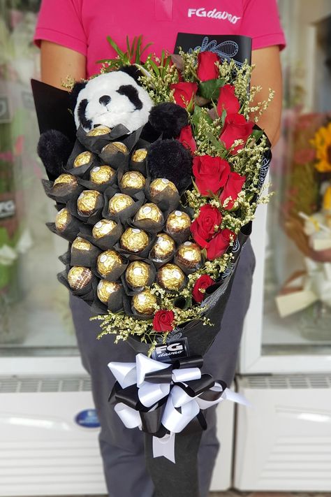 Bouquet of Flowers and Chocolates with A Cute Panda Bear Stuffed Toy www.FGdavao.com Send Flowers to your Loved One  Price List can be seen on our WEBSITE 0998 579 5720   FB Page: FG Davao - Flowers Gifts Delivery IG Account: FG Davao  #bouquetofflowersandchocolates #flowersandchocolates #flowersph #floristph #sendflowerstodavao #davaoflowershop #davaoflowers #flowerarrangements #flowerbouquet #flowers #bouquetofflowers #flowershop #florist #panda #pandalove #pandabear Panda Bouquet, Birthday Flowers Bouquet, Valentines Surprise, Senior Night Gifts, Online Flower Shop, Diy Arrangements, Bouquet Gift, Ig Account, Arrangement Ideas