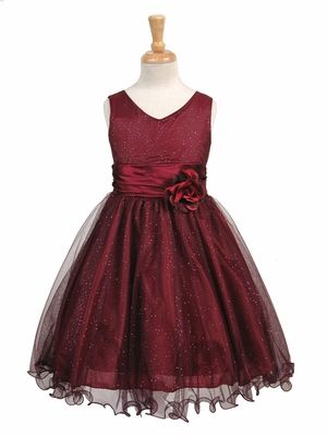 Burgundy Glittered Poly Mesh w/ Matching Charmeuse Waist & Flower Burgundy Flower Girl Dress, Xmas Dress, Toddler Flower Girls, Maroon Wedding, Ivory Flower Girl Dresses, Girls Holiday Dresses, Toddler Flower Girl Dresses, Mandy Moore, Wedding Flower Girl