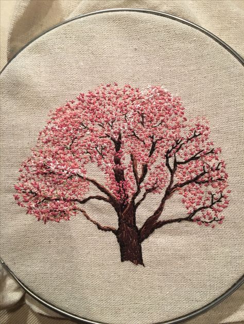 My first tree! I love this art form! Slow Quilting, French Knot Embroidery Designs Ideas, French Knot Embroidery Designs, Knot Embroidery Designs, Embroidery Hoop Nursery, Embroidery Designs Ideas, Knot Embroidery, French Knot Stitch, Garden Embroidery