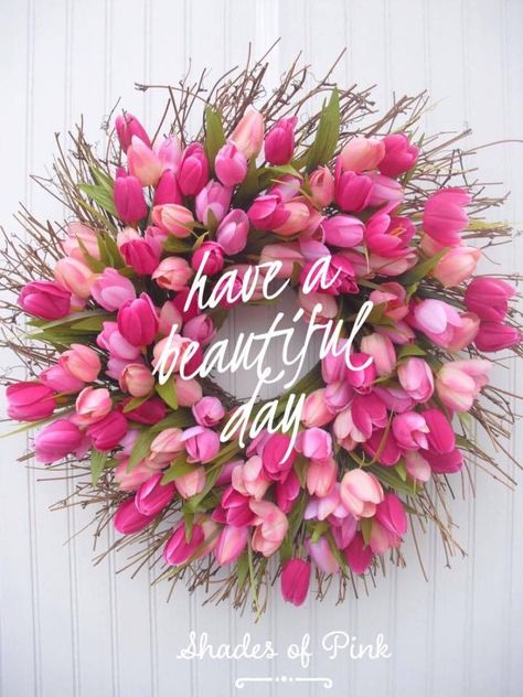 Tulip Spring Wreath, Tulip Wreath, Spring Tulips, Deco Floral, Pink Tulips, Have A Beautiful Day, A Beautiful Day, Love Flowers, Spring Wreath