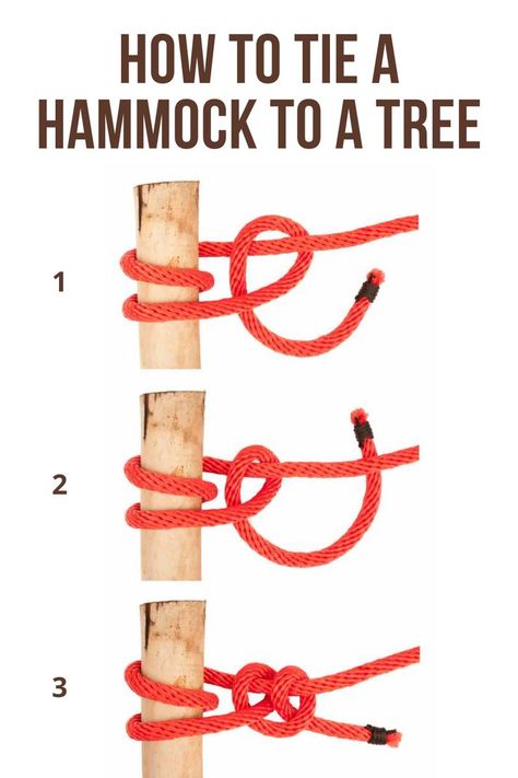 Hammock Tree Ideas, How To Make A Hammock Diy, How To Tie A Hammock To A Tree, Hammock Knots Trees, How To Tie A Hammock Knot, How To Make A Hammock, Hammock Knots, Hammock Tree Straps, Paracord Projects Diy