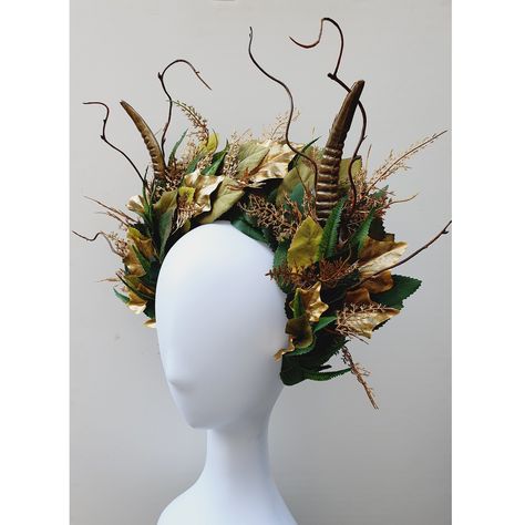 MADE TO ORDER- Bespoke Handmade Stunning Bronzed Fawn Statement Headpieces With Mixed Woodland Leaves, Bronzed Fern & Ivy Finished With Twisted Branches And Gems  Fawn Horns can be made in Black, Brown, Gold or White .. Please choose option below  PLEASE NOTE : This is a one sided headpiece , the details are at the front and the back is flat leafed. If you would like the headpiece to be double-sided, the details on the front to the same as the back please select doubled-sided options below  From Statement Hats, Matching And Mixed Floral Velvet Padded Headbands, Block Coloured Feathered Headbands And Beaded Crowns - Perfect For An Elegant Yet A Bright Statement For Your Outfits To Weddings / Royal Ascot / Summer Garden Parties Or Just To Be Uniquely Different Moss Headpiece, Fern Headpiece, Forest Fairy Headpiece, Feathered Headbands, Woodland Fairy Headpiece, Statement Hats, Druid Costume, Padded Headbands, Woodland Witch