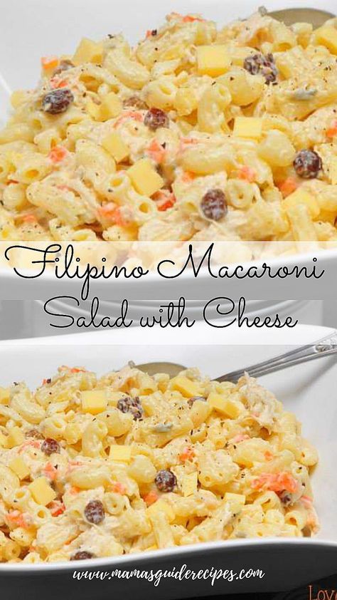 Filipino Macaroni Salad with Cheese Macaroni Salad With Cheese, Macaroni Salad Filipino Style, Filipino Macaroni Salad, Salad With Cheese, Phillipino Food, Chicken Macaroni Salad, Filipino Food Dessert, Filipino Style, Macaroni Salad Recipe