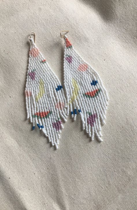 Fringed Earrings, Beaded Charms, Stitch Earrings, Blue Berry, Native American Beaded Earrings, Brick Stitch Earrings, Native American Beading, A Banana, Summertime Fun