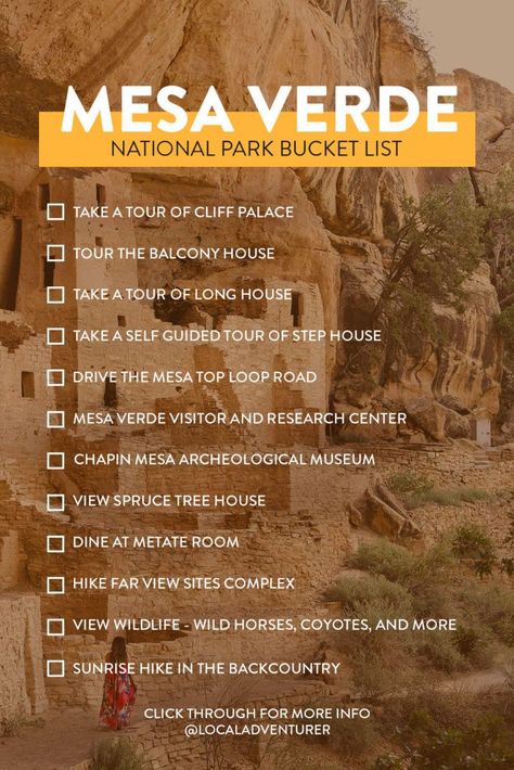 Mesa Verde Colorado Bucket List - Touring Cliff Dwellings and Other Things You Can't Miss // Local Adventurer #mesaverde #co #colorado #usa #southwest #localadventurer #nationalpark Summer Bucket List 2020, Colorado Bucket List, Colorado National Parks, Cliff Dwellings, Road Trip To Colorado, Utah Vacation, Arizona Road Trip, Mesa Verde National Park, Colorado Summer