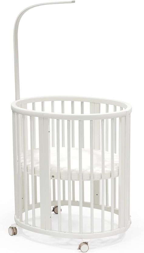 Amazon.com : Stokke Sleepi Mini Bundle, White - Includes Crib/Bed, Mattress & Drape Rod - Suitable for Ages 0-5 Years Old - Adjustable & Stylish : Baby Mini Bed, Round Cribs, Stokke Sleepi, Bed Crib, Small Nurseries, Space Efficient, Rock Baby, Mini Crib, Firm Mattress