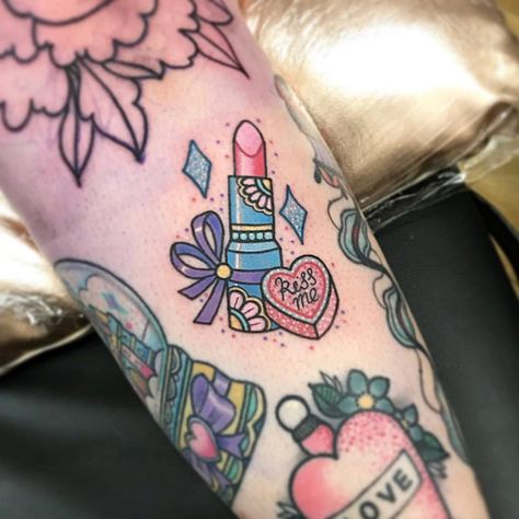 Lipstick Tattoo, Holy Tattoos, Lipstick Tattoos, Sailor Jerry Tattoos, Tattoo Filler, Glitter Tattoo, Cosmetic Tattoo, Makeup Tattoos, Girly Tattoos