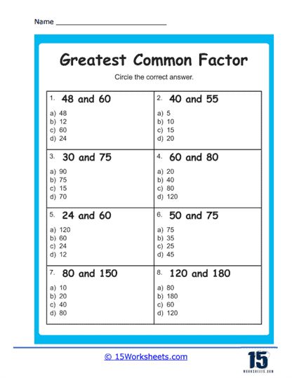 Find the GCF Worksheet - 15 Worksheets.com Gcf Worksheet For Grade 5, Greatest Common Factor Worksheet, Multiplying Fractions Worksheets, Lcm And Gcf, Greatest Common Factor, Math Examples, Mental Maths Worksheets, Mental Maths, Greatest Common Factors