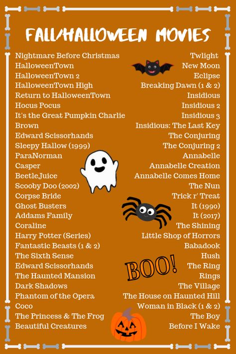 #fall #autumn #halloween #movies #fallmovies #fallmood #halloweenmovies Halloween Movie Playlist, Best Fall Movies List, Must See Halloween Movies, Halloween Movies On Netflix Best, Fall Time Movies, Fall Movie Checklist, Fall And Halloween Movies, Classic Fall Movies, Fall Movie Watch List