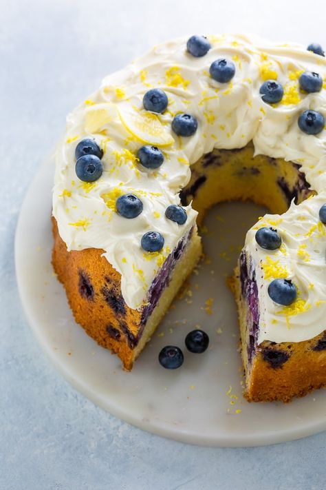 Lemon Blueberry Bundt Cake with Cream Cheese Frosting Extra Blueberries, Lemon Blueberry Bundt, Lemon Blueberry Bundt Cake, Blueberry Bundt, Cake Blueberry, Blueberry Bundt Cake, Cake Loaf, Lemon Cream Cheese Frosting, Blueberry Lemon Cake