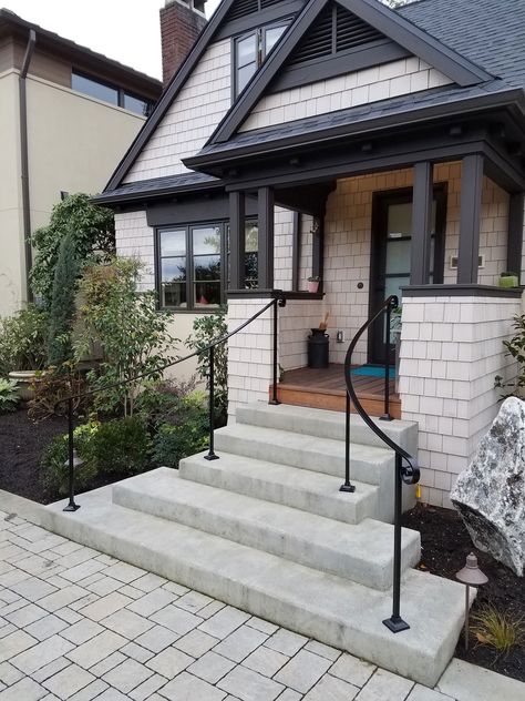 Traditional Front Entrance Railings - Blackbird Iron & Design Exterior Railing, Iron Railings Outdoor, Exterior Handrail, Pool Rails, Outdoor Handrail, Outdoor Stair Railing, Wrought Iron Handrail, Metal Railing, Iron Handrails