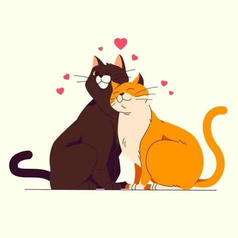 Cats Couple, San Valentin Vector, Valentine's Day Illustration, Strange Animals, Valentines Day Drawing, Valentines Day Cat, Cats Art Drawing, Valentines Illustration, Banner Drawing