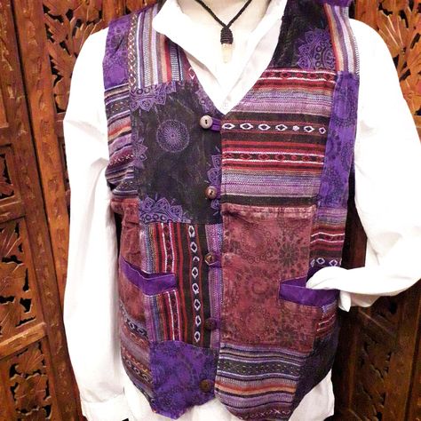 Hippie Outfits Men, Menswear Jacket, Woven Patchwork, Patchwork Vest, Boho Coat, Patchwork Coat, Costume Inspo, Larp Costume, Fashion Forms