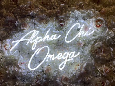 Alpha Chi Omega AXO Sorority Light Neon Sign Backdrop Flowers Recruitment Greek Life Sisterhood Chi Omega Recruitment, Light Backdrop, Pastel Decor, Alpha Chi Omega, Alpha Chi, Chi Omega, Movie Room, White Letters, Led Signs