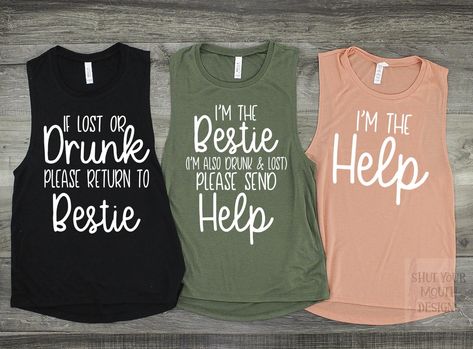 Friends Shirts, Best Friend T Shirts, Bff Shirts, Funny T Shirt Sayings, Girls Trip Shirts, Best Friend Outfits, Shirt Sayings, Bff Outfits, Funny Tank Tops