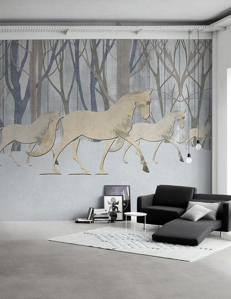 Wald Wallpaper, Horse Themed Bedrooms, Horse Mural, Mural For Bedroom, Wall Dimension, Wall Mural Design, Living Room Theme, Map Wall Mural, Jungle Wall Art