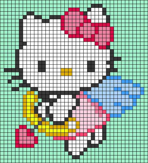 Pixel Art Sanrio Characters Easy, Betty Boop Alpha Pattern, Hello Kitty Pixel Art 32x32, Alpha Pattern Hello Kitty, Pixel Art Pattern Hello Kitty, Alpha Patterns Sanrio, Hello Kitty Grid Pattern, Sanrio Cross Stitch Pattern, Kawaii Alpha Pattern