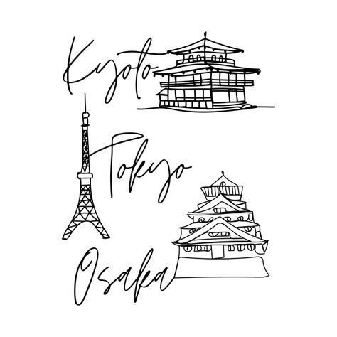 Kyoto Drawing, Journal Pics, Kyoto Temple, Castle Drawing, Osaka Castle, Emoji Art, Tokyo Tower, Signature Style, Osaka