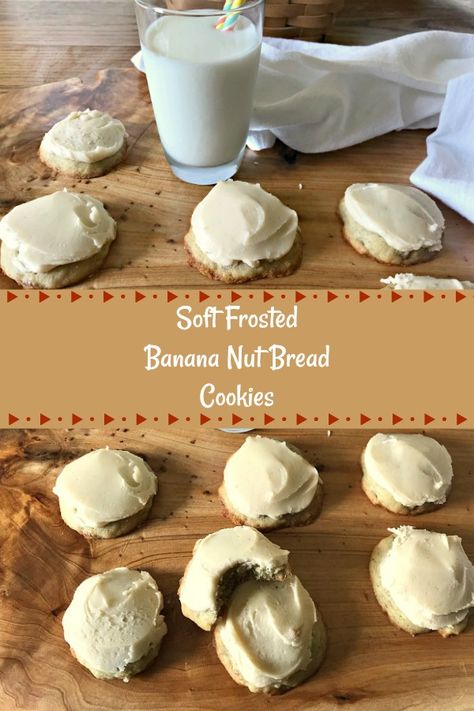 Banana Nut Bread Cookies, Banana Nut Cookies Recipes, Banana Nut Cookies, Soft Banana Bread, Easy Manicotti Recipe, Fall Canning, Banana Desserts, Brown Sugar Frosting, Banana Bread Cookies