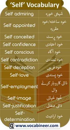 Learn Vocabulary Words Beginning with SELF in Urdu and Hindi. English Vocabulary List, English Speaking Book, Urdu Words With Meaning, Simple English Sentences, English And Arabic, Basic English Sentences, English Phrases Sentences, Phrases And Sentences, English Learning Books