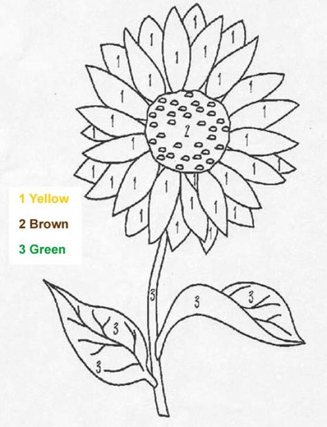 color by number- visual perceptual worksheets Coloring Pages With Color Guide, Sunflower Coloring, Sunflower Coloring Pages, Color By Number Printable, Summer Coloring, Sunflower Quilts, Sunflower Colors, Summer Coloring Pages, Color By Numbers