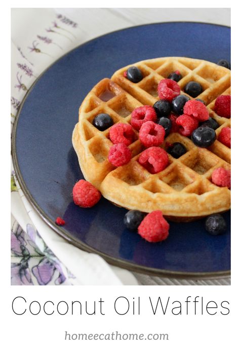 coconut oil buttermilk waffles - HomeEc@Home Coconut Oil Waffles, Buttermilk Waffles Recipe, Easy Waffle Recipe, Homemade Coconut Oil, Waffle Iron Recipes, Buttermilk Waffles, Kids Breakfast, Waffles Easy, Gluten Free Waffles