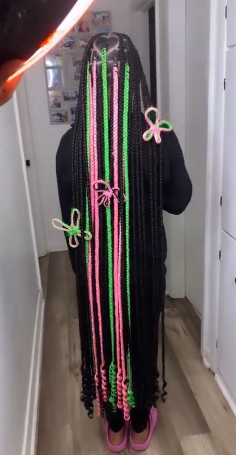 Pink And Green Braids, Green Braids, Colored Box Braids, Weave Hairstyles Braided, Short Box Braids Hairstyles, Big Box Braids Hairstyles, Goddess Braids Hairstyles, Edges Hair, Cute Braided Hairstyles