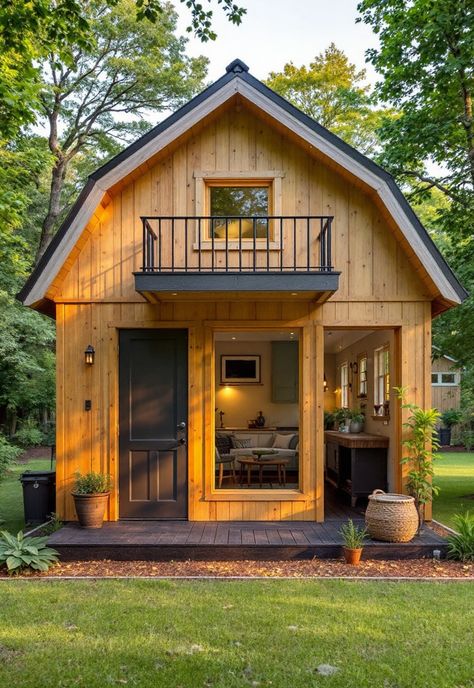 Small Barn House 400 Sq Ft Tiny House With Loft, Barn Shaped House Exterior, Homestead Esthetic, Country Style Tiny House, Rustic Shed House, Small Barn With Living Quarters, 2 Sheds Connected House, Small Home Build, Barndominium Tiny House