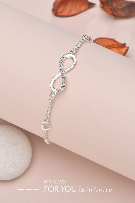 Promise Bracelets, Silver Infinity Bracelets, Infinity Bracelets, Silver Bracelet Designs, Promise Bracelet, Neck Pieces Jewelry, Pretty Jewelry Necklaces, Princess Jewelry, Fancy Jewellery Designs