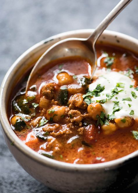 A chickpea soup exploding with flavour! Tastes like Chicken Shawarma in soup form with lamb, quick to make, nutritious and filling. www.recipetineats.com Beef Lentil Soup, Lamb Shawarma, Quinoa Burger, Shawarma Spices, Tin Recipes, Homemade Flatbread, Chickpea Soup, Recipetin Eats, Recipe Tin