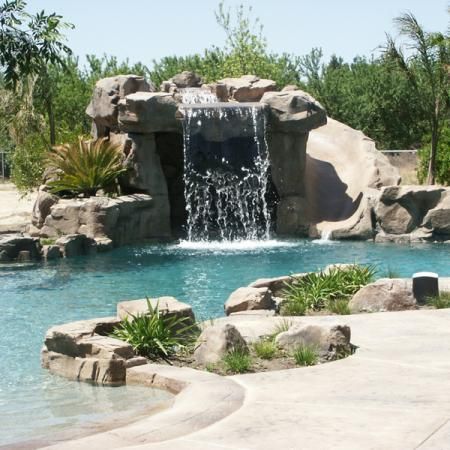 Rico Rock Waterfall, Pool Cave, Fantasy Backyard, Swim Pond, Pool Waterfalls, Dream House Pool, Greek Homes, Waterfall Pool, Big Pool