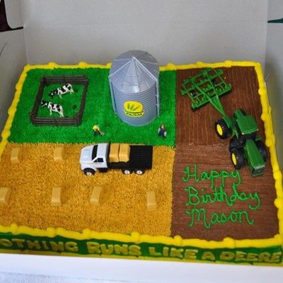 John Deere Cake Tractor Birthday Cakes, John Deere Cake, John Deere Birthday Party, Farm Birthday Cakes, John Deere Birthday, Tractor Cake, Boys First Birthday Party Ideas, Farm Themed Birthday Party, 4th Birthday Cakes