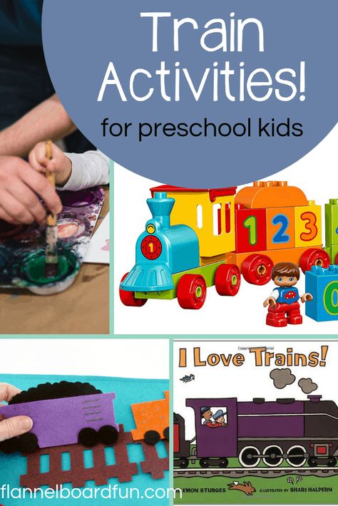 Let's Play: Preschool Train Activities | Flannel Board Fun Trains Preschool, Preschool Circle Time Activities, Circle Time Activities, Early Literacy Activities, Preschool Circle Time, Fine Motor Activities For Kids, Train Book, Kids Toys For Boys, Train Theme