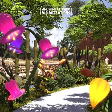 A path with giant illuminated fantasy plants | Park design, garden design, space design, playground design, amusement park design | Exterior visualizations, park visualizations, playground visualizations | Projekty parków, projekty ogrodów, projekty przestrzeni, projekty placów zabaw, projekty parków rozrywki | Wizualizacje zewnętrzne, wizualizacje parków, wizualizacje placów zabaw Fantasy Plants, Park Design, Playground Design, Design Exterior, Design Garden, Amusement Park, Space Design, Garden Design, Exterior