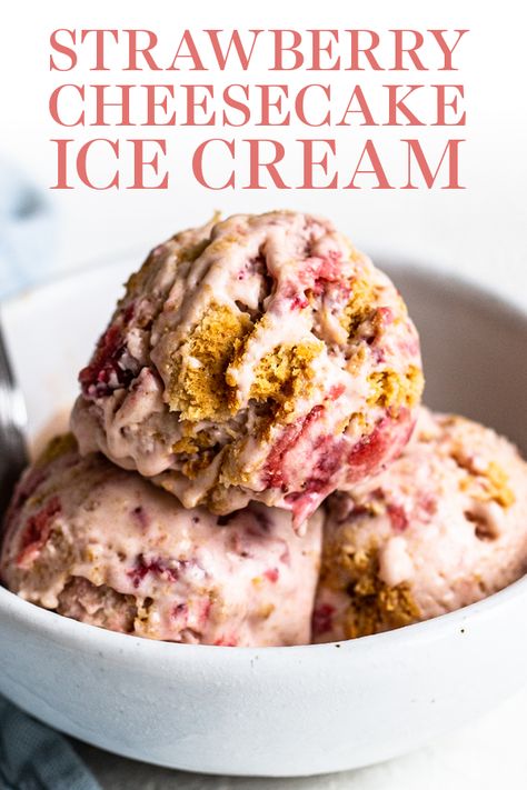 No Churn Fig Ice Cream, Strawberry Cheesecake Ice Cream Recipe, Cheesecake Ice Cream Recipe, Ice Cream Maker Machine, Strawberry Cheesecake Ice Cream, Ice Cream Recipes Machine, Ninja Kitchen, Gelato Recipe, Ice Cream Maker Recipes