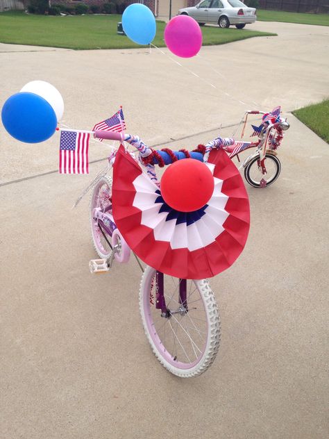 Bike Decorating Ideas For Parade Kids, Decorate Bike For 4th Of July Parade, Fourth Of July Bike Parade Ideas, 4th Of July Bike Decorations, 4th Of July Bike Parade Decorations Kids, Old Fashioned Bike, Bike Parade, Block Party, Old Fashioned