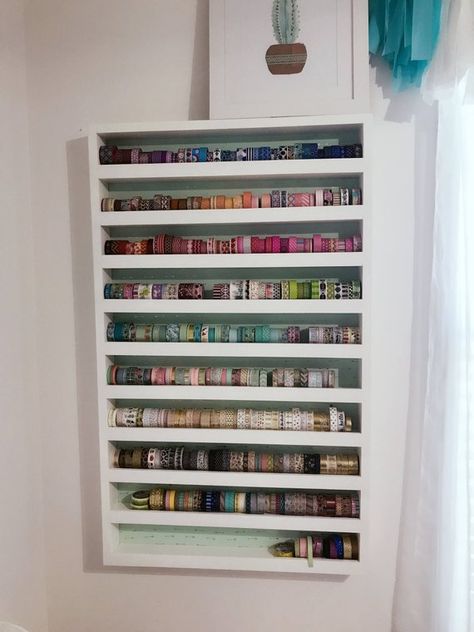 LARGE 10 Shelves Washi tape display/Essential Oils Display | Etsy Washi Tape Storage Ideas Diy, Washi Tape Display, Washi Tape Storage Ideas, Washi Tape Organization, Washi Tape Organizer, To My Fiance, Funny Office Supplies, Budget Journal, Washi Tape Wall