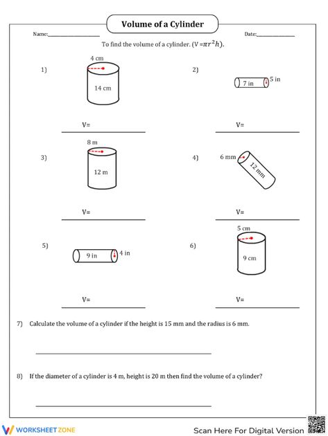 This handout explains how to find the volume of cylinder! Using it as a study guide or hold onto it as a quick reference sheet for geometry assignments. Try it out! #worksheet #geometry #math #mathworksheets #volume #cylinder #calculating #solving #shapes Volume Of Cylinder, Volume Lessons, Volume Of A Cylinder, Volume Math, Geometry Math, Geometry Worksheets, Reference Sheet, Grade 8, Homeschool Ideas