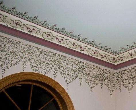 Ceiling Stencil, Planet Stencil, Victorian Ceiling, Painted Ceilings, House Ceiling, Rose Stencil, Ceiling Painting, Wall Stencil Patterns, Victorian Parlor