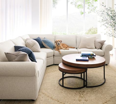 Pottery Barn Sectional, Pottery Barn Living Room, Family Area, White Couch, Barn Living, Deep Seat Cushions, Comfy Couch, 3 Piece Sectional, Leather Armchair