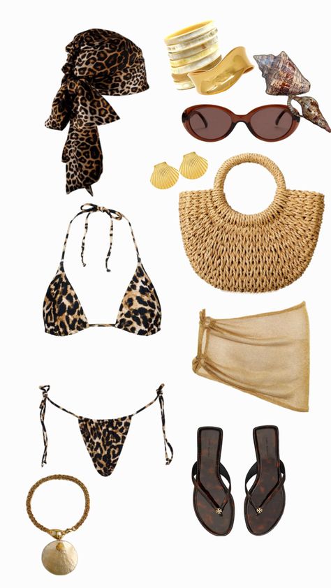 Leopard summer beach bikini outfit Leopard Beach Outfit, Animal Print Beach Outfit, Beach Outfit Bikinis, Leopard Swimsuit, Coachella Outfits, Animal Print Swimwear, Wild Outfits, Mexico Trip, Animal Print Swimsuit