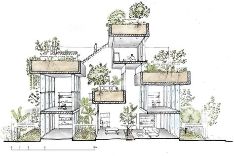 Vtn Architects, Split Level House, Architecture Concept Diagram, Architectural Section, Garden Architecture, Green Architecture, Architecture Design Concept, Architectural Drawing, Diagram Architecture