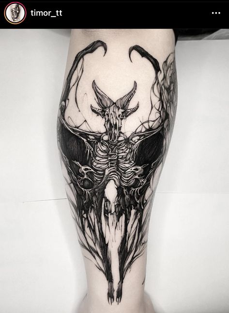 Gory Tattoo Designs, Macabre Tattoo Ideas, Demonic Tattoos For Men, Dark Tattoos For Men Creepy, Tattoo Blackwork Dark, Demon Tattoo For Men, Dark Sleeve Tattoo, Baphomet Tattoo Design, Dark Theme Tattoos